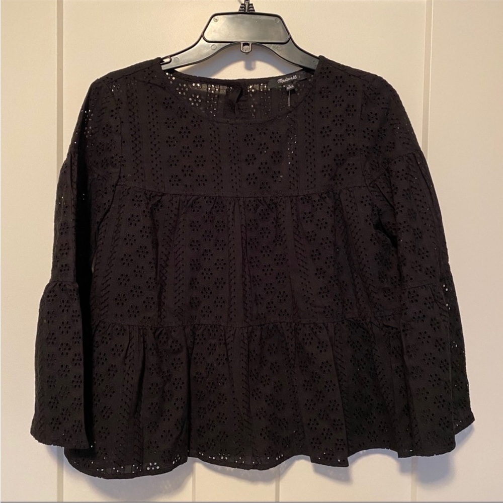 Madewell Black Eyelet Tiered Button-Back Blouse - Picture 2 of 6